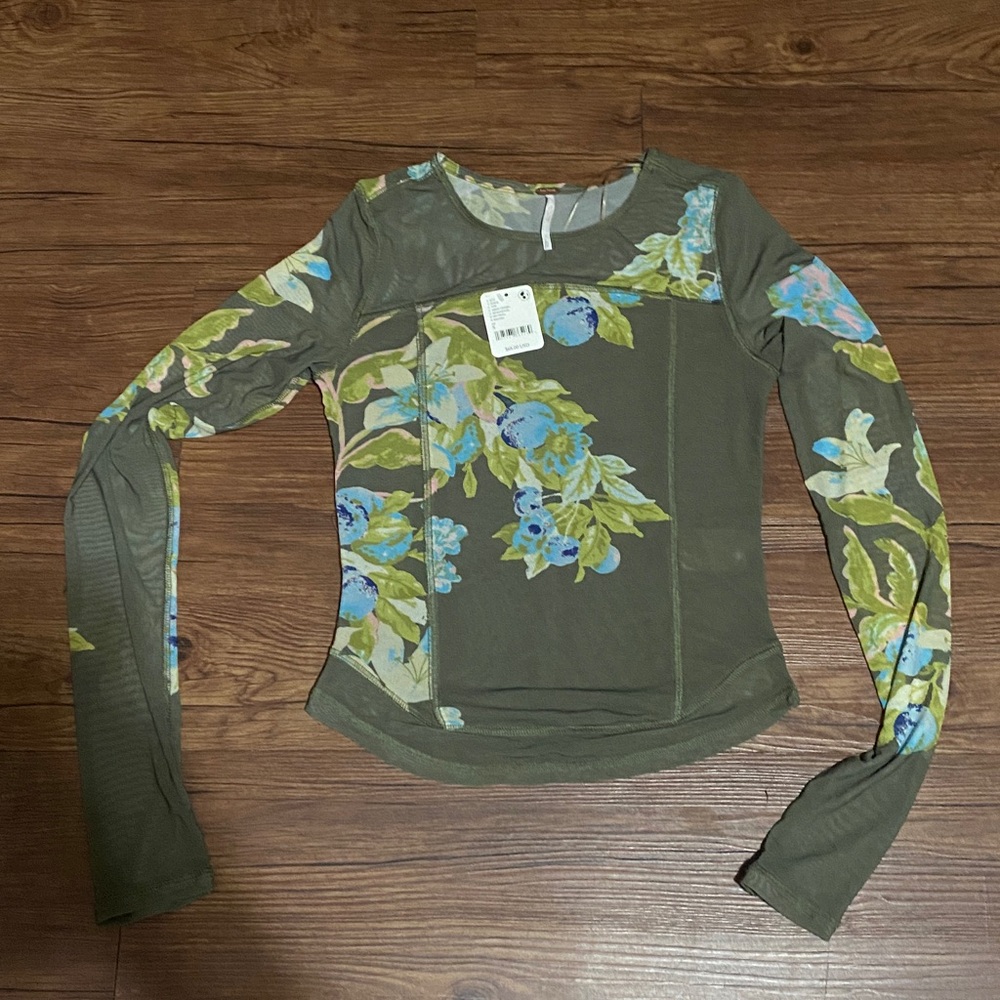 Free People Betty’s Garden Floral Mesh Top NWT